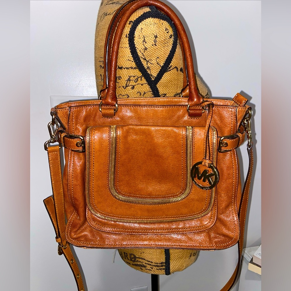 Michael Kors Naomi Large Satchel Walnut Leather Handbag  Retail $239